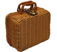 HAPINARY Boîte de Rangement Cosmétique Portable Tressée Rotin Synthétique avec Poignée Valise Rétro Compacte pour Maquillage et Accessoires Design Vintage Élégant Robuste et Pratique pour