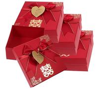HAPINARY Coffret D'emballage Rouge Chic pour Mariage et Graduation, Boîte à Présents en Papier Grosse Capacité, 4 Pièces, Pratique et Élégant