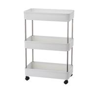 HAPINARY Étagère de Rangement à Plusieurs Niveaux Blanche 3 Niveaux | Pp et Acier Inoxydable, Roulettes Pivotantes, Amovible pour Salon et Salle de Bain