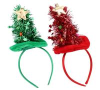 HAPINARY Lot de 2 Serrage-Têtes de Sapin de Noël Vert et Rouge Bandeaux Cheveux Festifs en Velours Doré et Tissu Brillant Étoiles Accessoires pour Fête et Selfie de Noël
