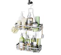 HapiRm Étagère de douche à suspendre - Étagère de douche à 2 niveaux en acier inoxydable résistant à la rouille, panier de salle de bain sans perçage, organisateur de douche pour accessoires de salle
