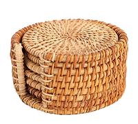 Hapivida 6 PCS Rattan Coasters Set, Hand Made Teacup Coasters Insulated Cup Placemat, Tasse sous Verre en Rotin Tressé, pour Table, Cuisine, Salon (10cm)
