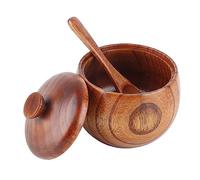 Hapivida Boîte à Sel en Bois Pot à épices, Salière en Bois Avec Couvercle et Cuillère Poivre Bol à Sucre Assaisonnement Support pour Cuisine (1Pcs)