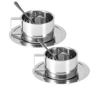 Hapivida Ensemble de Tasses à Café en Acier Inoxydable, 3 Pièces/ensemble de Tasses à Cafés Isolées, Tasses à Double Paroi, Thé Au Lait Avec Cuillère Et Soucoupe pour Café, Latte, Thé, Lait (2Pcs)