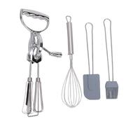 Hapivida Fouet Rotatif Manuel, Set de 4 Pièces avec Fouet, Pinceau Silicone et Spatule, pour Battre les Œufs, Mélanger la Pâte et Crème, Acier Inoxydable, Poignée Ergonomique pour