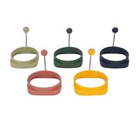 Hapivida Moules à œufs en silicone avec poignée, lot de 5 pièces, doubles faces, carrés et ronds, pour omelette, poêle antiadhésive