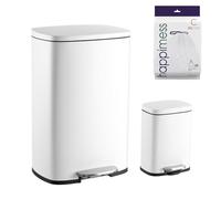 Happimess HPM1006C Mini poubelle en acier à pédale gratuite Fermeture du couvercle en douceur, Poubelle pour Maison, Bureau, Cuisine, Grand : 50 L, Petit : 5 L, Blanc
