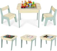 Happiq Table pour enfants Fioren avec 2 chaises - Tableau de jeu & d'apprentissage multifonctionnel 4 en 1 - MDF - Gris clair - Pour enfants 3-7 ans