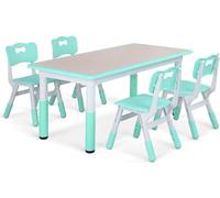 Happiq Table pour enfants Zyrell avec 4 chaises - Tableau de jeu & d'apprentissage réglable en hauteur - PP + ABS - Vert - Pour enfants 2-10 ans