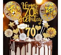 Happirra - Lot de 20 décorations de gâteau d'anniversaire 70 ans - Doré - Avec bougies d'anniversaire - Pour femme et homme