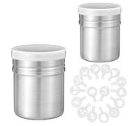 HAPPOW Lot de 2 saupoudreurs de cacao en acier inoxydable avec 16 modèles de café, saupoudreur d'épices avec couvercle, saupoudreur pour farine, cacao, sucre, sel, chocolat