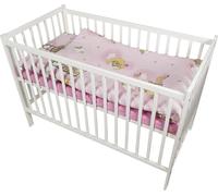 HAPPY 7 pièces lit bébé lit et literie set complet réglable en hauteur en bois massif pour nouveau-nés et jeunes enfants (ours en peluche rose sur échelle)