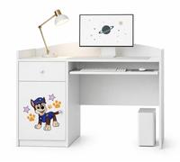 Happy B04 : bureau d'ordinateur pour enfants | Bureau d'écolier blanc mat | Bureau compact avec tiroir pour clavier, pour filles et garçons, chien de police, chiens