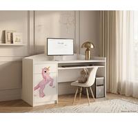 Happy B04 : bureau d'ordinateur pour enfants | Bureau d'écolier blanc mat | Bureau compact avec tiroir pour clavier, pour filles et garçons, licorne