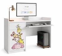 Happy B04 : bureau d'ordinateur pour enfants | Bureau d'écolier blanc mat | Bureau compact avec tiroir pour clavier, pour filles et garçons, motifs d'animaux