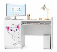 Happy B04 : bureau d'ordinateur pour enfants | Bureau d'écolier blanc mat | Bureau compact avec tiroir pour clavier, pour filles et garçons, motif chatons