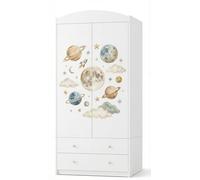 Happy Babies Armoire pour enfant avec motif enchanteur - Armoire à 2 portes pour chambre d'enfant incl. 2 tiroirs, tringle et étagères, Blanc (88x187x54 cm) (nr 392)