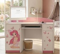Happy Babies Bureau avec tiroirs Table de bureau pour chambre d'enfant Table d'ordinateur avec support de clavier Bureau d'enfant avec espace de rangement 125x89x60 Motif