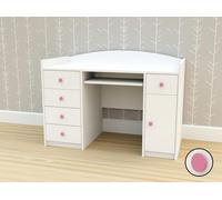 Happy Babies Bureau - Blanc Table d'ordinateur pour enfants avec tiroirs, Petit & Bureau pour chambre d'adolescent et bureau, Bureaux pour enfants 125x89x60, Moderne & Gaming (poignée rose)