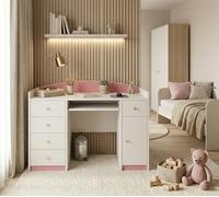 Happy Babies Bureau d'ordinateur avec plateau pour clavier, bureau avec plateau pour clavier, 5 tiroirs, 1 étagère, 125 x 89 x 60 cm, motifs, autocollants au choix, chambre d'enfants et d'adolescents