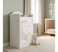 Happy Babies Commode à tiroirs blanche pour enfants, commode bébé avec 3 grands tiroirs, commode pour chambre d'enfant, commode imprimée fille garçon n° 471