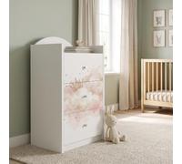 Happy Babies Commode à tiroirs blanche pour enfants, commode bébé avec 3 grands tiroirs, commode pour chambre d'enfant, commode imprimée fille garçon n° 456