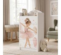 Happy Babies Commode à tiroirs blanche pour enfants, commode bébé avec 4 grands tiroirs, commode pour chambre d'enfant, commode imprimée fille garçon n° 454