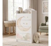 Happy Babies Commode à tiroirs blanche pour enfants, commode bébé avec 4 grands tiroirs, commode pour chambre d'enfant, commode imprimée fille garçon n° 470