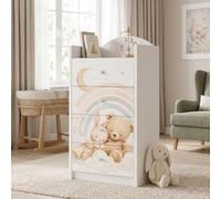 Happy Babies Commode à tiroirs blanche pour enfants, commode bébé avec 4 grands tiroirs, commode pour chambre d'enfant, commode imprimée fille garçon n° 451