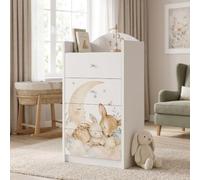 Happy Babies Commode à tiroirs blanche pour enfants, commode bébé avec 4 grands tiroirs, commode pour chambre d'enfant, commode imprimée fille garçon n° 478