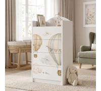 Happy Babies Commode à tiroirs blanche pour enfants, commode bébé avec 4 grands tiroirs, commode pour chambre d'enfant, commode imprimée fille garçon n° 469