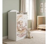 Happy Babies Commode pour enfant blanche avec 3 tiroirs, commode à tiroirs avec beau imprimé, commode à linge pour chambre d'enfant, chambre de bébé, unisexe, n° 395