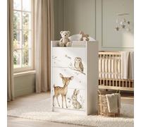 Happy Babies Commode pour enfant blanche avec 3 tiroirs, commode à tiroirs avec beau imprimé, commode à linge pour chambre d'enfant, chambre de bébé, unisexe, n° 385