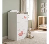 Happy Babies Commode pour enfant blanche avec 3 tiroirs, commode à tiroirs avec beau imprimé, commode à linge pour chambre d'enfant, chambre de bébé, unisexe, n° 16