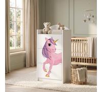 Happy Babies Commode pour enfant blanche avec 3 tiroirs, commode à tiroirs avec beau imprimé, commode à linge pour chambre d'enfant, chambre de bébé, unisexe, n° 29