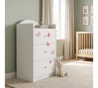 Happy Babies Commode pour enfant blanche avec 3 tiroirs, commode à tiroirs avec beau imprimé, commode à linge pour chambre d'enfant, chambre de bébé, unisexe, n° 36