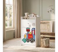Happy Babies Commode pour enfant blanche avec 3 tiroirs, commode à tiroirs avec beau imprimé, commode à linge pour chambre d'enfant, chambre de bébé, unisexe, n° 63