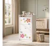 Happy Babies Commode pour enfant blanche avec 3 tiroirs, commode à tiroirs avec beau imprimé, commode à linge pour chambre d'enfant, chambre de bébé, unisexe, n° 4