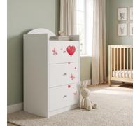 Happy Babies Commode pour enfant blanche avec 3 tiroirs, commode à tiroirs avec beau imprimé, commode à linge pour chambre d'enfant, chambre de bébé, unisexe, n° 8