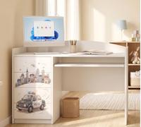 Happy Babies Grand bureau pour enfant, blanc, 125 x 60 cm, avec 4 tiroirs, bureau d'étudiant pour garçons et filles, table d'apprentissage avec motif au choix (n° 381)