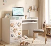 Happy Babies Grand bureau pour enfant, blanc, 125 x 60 cm, avec 4 tiroirs, bureau d'étudiant pour garçons et filles, table d'apprentissage avec motif au choix (n° 392)
