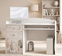 Happy Babies Grand bureau pour enfant, blanc, 125 x 60 cm, avec 4 tiroirs, bureau d'étudiant pour garçons et filles, table d'apprentissage avec motif au choix (n° 383)