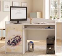 Happy Babies Grand bureau pour enfant, blanc, 125 x 60 cm, avec 4 tiroirs, bureau d'étudiant pour garçons et filles, table d'apprentissage avec motif au choix (n° 380)