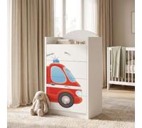 Happy Babies Grande commode pour enfant blanche avec 4 tiroirs, commode à tiroirs avec beau imprimé, commode à linge pour chambre d'enfant, chambre de bébé, NR 68