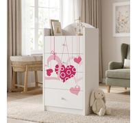 Happy Babies Grande commode pour enfant blanche avec 4 tiroirs, commode à tiroirs avec beau imprimé, commode à linge pour chambre d'enfant, chambre de bébé, NR 2