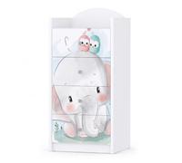 Happy Babies Grande commode pour enfant blanche avec 4 tiroirs, commode à tiroirs avec beau imprimé, commode à linge pour chambre d'enfant, chambre de bébé, NR 399