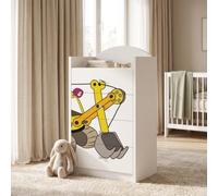 Happy Babies Grande commode pour enfant blanche avec 4 tiroirs, commode à tiroirs avec beau imprimé, commode à linge pour chambre d'enfant, chambre de bébé, NR 71