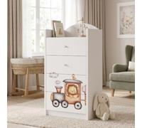 Happy Babies Grande commode pour enfant blanche avec 4 tiroirs, commode à tiroirs avec beau imprimé, commode à linge pour chambre d'enfant, chambre de bébé, NR 102