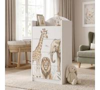 Happy Babies Grande commode pour enfant blanche avec 4 tiroirs, commode à tiroirs avec beau imprimé, commode à linge pour chambre d'enfant, chambre de bébé, NR 378