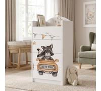 Happy Babies Grande commode pour enfant blanche avec 4 tiroirs, commode à tiroirs avec beau imprimé, commode à linge pour chambre d'enfant, chambre de bébé, NR 107